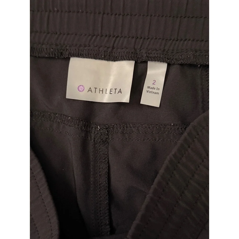 Athleta Capri Pants Black Ruched Leg Joggers Size 2 OVERSIZED Yoga Gym‎ Casual